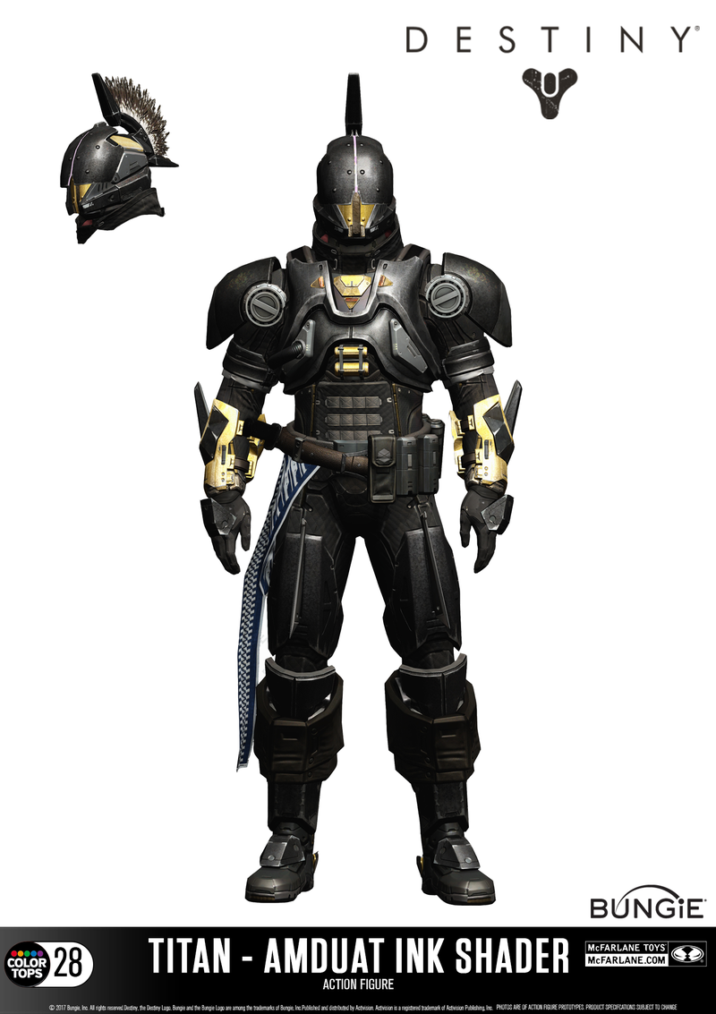 Highly detailed sculpt of the Titan modeled from in-game assets. Sculpted figure features the Amduat Ink Shader, complete with Helm of Saint-14 Helmet. Figure comes with the iconic Gjallarhorn Rocket Launcher and Hung Jury Scout Rifle. Fully customizable figure with 14+ points of articulation for dynamic posing. Figure comes in window boxed collector packaging and featured on a stylized Destiny branded display base.